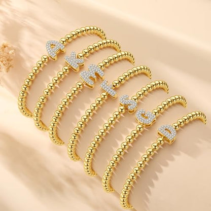 Zircon Initial Bracelet for Women - Never-Fade Personalized Jewelry, Dainty 14K Gold Plated Beaded Bracelets for Women Trendy Letter A-Z Personalized Jewelry Gifts - color: I
