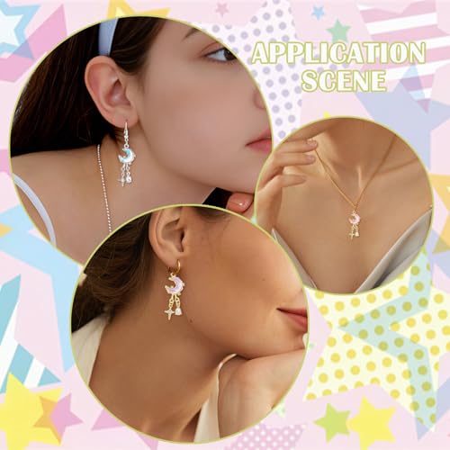 Moon Charms for Jewelry Making Alloy StarCharms Glass Golden Silver Metal Pendants for DIY Earring Bracelet - color: Mixed Color