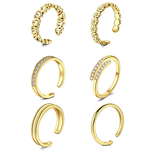 QWALIT Toe Rings for Women Gold Toe Ring Gold Ankets for Women Silver Toe Ring Stainless Steel Waterproof Trendy Anklet no Tarnish - color: 13-6pcs-gold