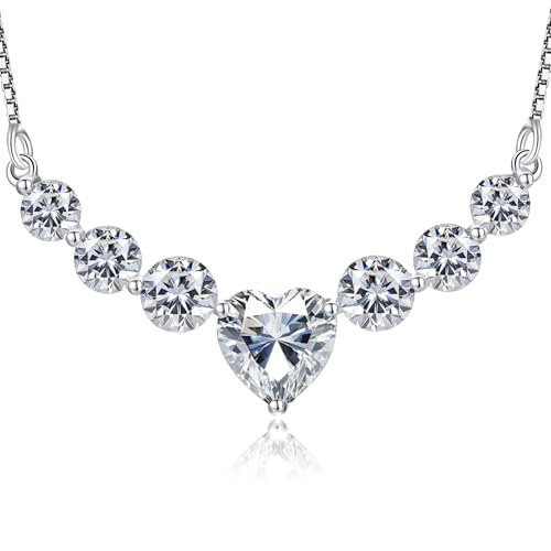 7 Stones Moissanite Necklace for Women, 18K Gold Plated Sterling Silver | 2.2-7.6 Carat Smile Moissanite Pendant Necklace, Anniversary Birthday Gifts for Women, Jewelry Gift for Wife Girlfriend
