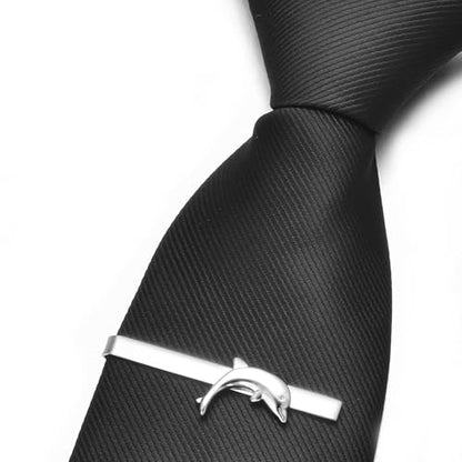 Silver Tie Clip for Mens Stainless Steel Novelty Feather Bat Bee Tie Bar Suitable For Necktie Bar Clip - style: Dolphins Tie Clip