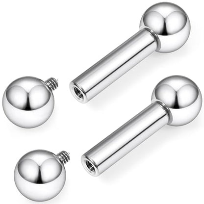 16G-00G Tongue Rings Nipple Piercings Internally Threaded Straight Barbell 316L Surgical Steel Body Piercing Jewelry for Women Men Black silver 12mm 14mm 16mm 19mm Bars Length - color: Silver, size: 6G(4mm)-16mm barbells-8mm Balls