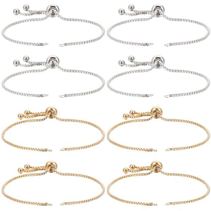 SUNNYCLUE 1 Box 8Pcs Slider Bracelet Chains 304 Stainless Steel Slider Bracelets Bulk Adjustable Extender Chain for Jewelry Making DIY Crafts Women Supplies - color: Mixed Color Box Chain, Round Ball End