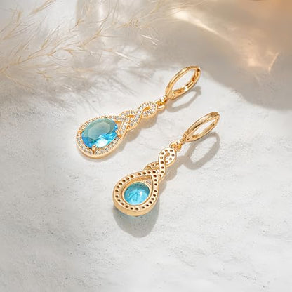 18K Gold Plated Flower Dangle Earrings for Women, Hypoallergenic Cubic Zirconia Earrings, Elegant CZ Drop Earrings, Statement Jewelry Gifts Party Fashion - style: OBS0470-Blue