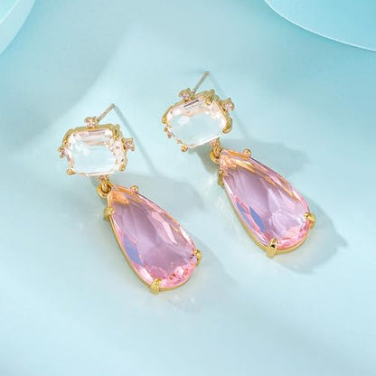 Crystal Earrings CXUEMH Teardrop Earrings for Women Blue and Green Dangle Earrings Elegant Earrings for Prom Emerald Green Earrings Formal Jewelry Crystal Drop Earrings - color: white and pink