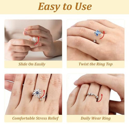 Adjustable Fidget Spinner Rings for Anxiety, 9 Pcs Silver Metal Rotatable Bands to Relieve Stress, Calming Worry Jewelry for Women Men, Durable Open Ring Set