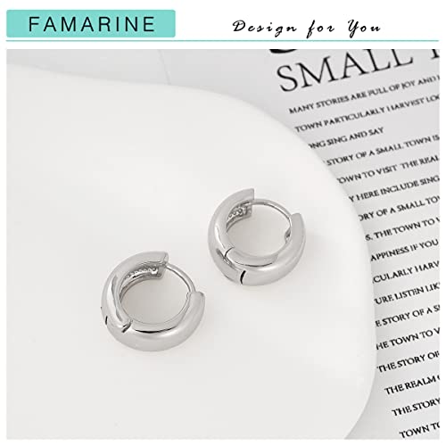 FAMARINE Chunky Thick Hoop Earrings for Women Gold Hoops Huggie Earrings for Men Gift - color: 0.7" Hoop silver