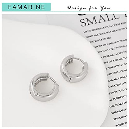 FAMARINE Chunky Thick Hoop Earrings for Women Gold Hoops Huggie Earrings for Men Gift - color: 0.7" Hoop silver