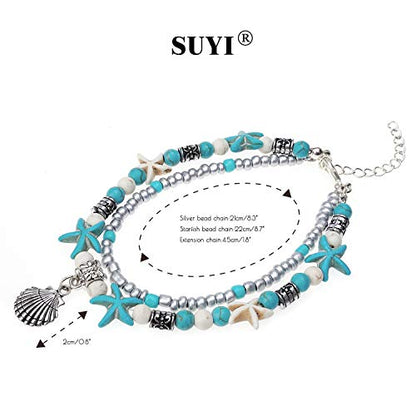 Suyi 5pcs Ankle Bracelets for Women Layered Beach Adjustable Anklets Boho Chain Anklet Foot Jewelry - color: 5pcs