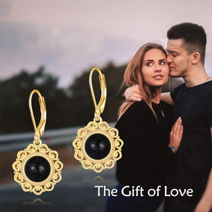 Sterling Silver Black Onyx Earrings for Women 18K Yellow Gold Plated Jewelry Gifts - style: Filigree Round