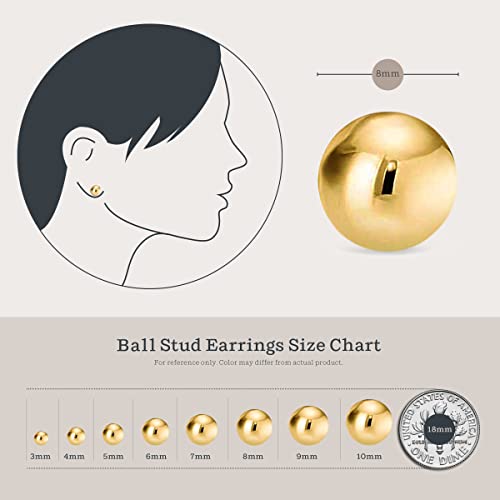 Kezef 14K Gold Filled Ball Stud Earrings for Women - Thick 14K Gold Layer, Hypoallergenic for Sensitive Ears, Round Studs | 3mm-9mm - style: 8mm