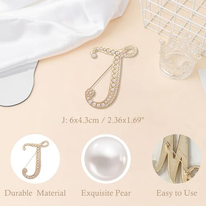A-Z Initial 26 Letter Brooch Pins, Gold Faux Pearl Alphabet Badges Breastpin for Hat Bag Dress Coat Suit Accessory, Elegant Name Personalized Gifts for Women Men - color: J