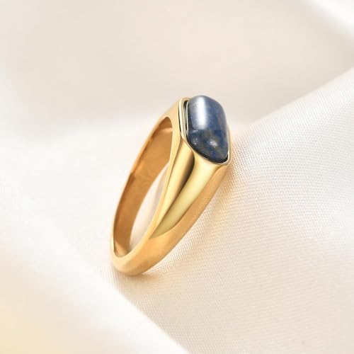 MYNENEY Signet Mens Pinky Rings Statement Wedding for Women - color: Blue stone-Gold