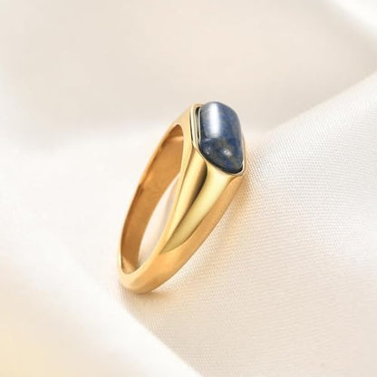MYNENEY Signet Mens Pinky Rings Statement Wedding for Women - color: Blue stone-Gold