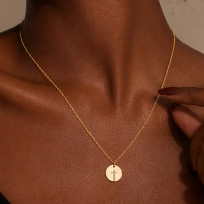 Glowave 14K Gold Plated Layered Stack Chunky Coin Cross Necklace for Women