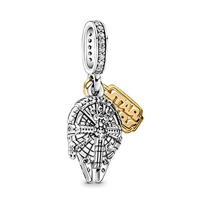 LIGHTDOG 925 Sterling Silve Charms fits Pandora Bracelets Necklace,5A Zircon Dangle Pendant Bead,Mother's Day Gift Jewelry Beads for Women - style: A-Millennium Falcon Charm