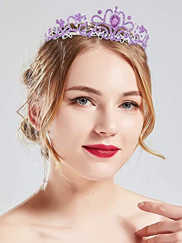 COCIDE Tiara Crowns Crystal Headband Princess Rhinestone Crown with Combs Bride Headbands Bridal Wedding Prom Birthday Party Hair Accessories Jewelry for Women and Girls (O LIGHT PURPLE) - color: TL Silver+Purple