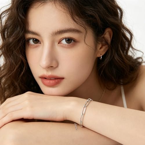 Exway 10 Pcs Paperclip Charm Bracelets Chain 8.0 Inch Stainless Steel Sliver Chain Bracelets Kit with Lobster Clasps for Crafts DIY Women Jewelry Making - color: silver style B, size: 8.0in