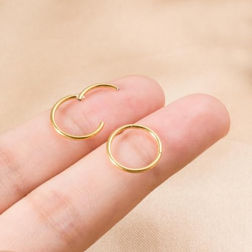 Small Gold Hoop Earrings, Lightweight 14K Gold Plated Huggie Hoop Earrings for Cartilage Helix Tragus, Hypoallergenic Earrings for Women Men, Tiny Thin Hoops Surgical Steel Endless Hoops Earrings 6-10 mm - color: 16g-6mm