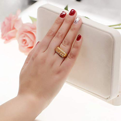 Uloveido Beautiful Women's 7 Stones Wedding Band Oval Cubic Zirconia Engagement Anniversary Rings J501 - color: Gold-Champagne