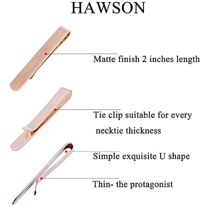HAWSON Skinny Tie Clip Bar Set, 2 Inch Tie Clip for Men - Wedding, Meeting, Party Gift Set - color: B-4 pcs Brushed Rose Gold