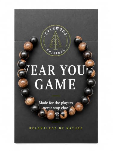 Everwood Original Men's Wooden Beaded Golf Bracelet | Handmade, 8mm Black Ebony Brown Sapwood Wood Beads, Natural Stretch Bracelet, Cascade Collection