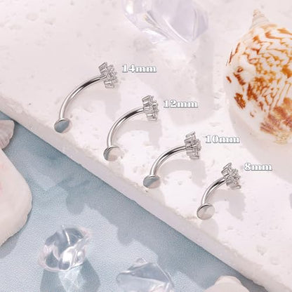 REVOLIA 5Pcs 14G Surgical Steel Floating Belly Button Rings for Women Flat Back Petite Belly Ring Opal Flower CZ Small Navel Rings Internally Threaded Belly Piercing Jewelry 8/10/12/14mm - color: silver