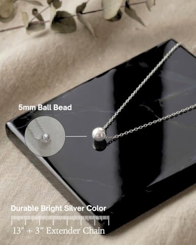 Annika Bella Silver Ball Choker Necklace for Women, Waterproof Dainty Adjustable Choker, Durable Bright Silver Necklace