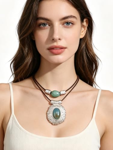 Chunky Pendant Necklace for Women Vintage Boho Necklaces Choker Layered Statement Necklaces Bohemian Jewlery Gifts - style: Boho Hippie Necklace
