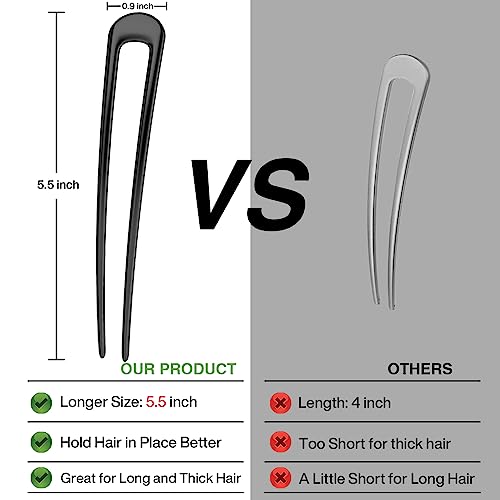 HYFEEL French Hair Pins Metal Hair Fork U Shaped Extra Long Chignon 2 Prong Sticks for Women Hair Accessories (Black- 2 Pieces) - color: Black - 2 Pieces