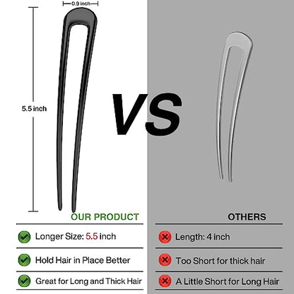 HYFEEL French Hair Pins Metal Hair Fork U Shaped Extra Long Chignon 2 Prong Sticks for Women Hair Accessories (Black- 2 Pieces) - color: Black - 2 Pieces