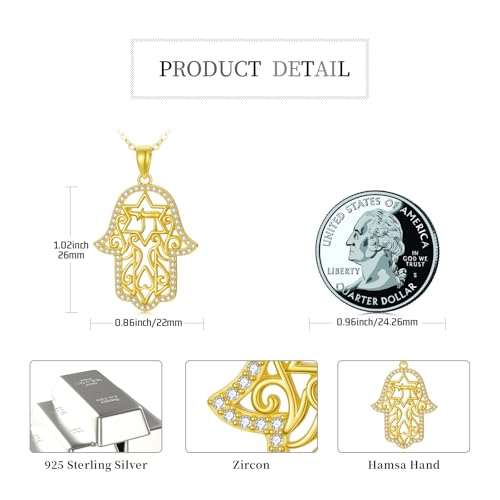 Hamsa Necklace 925 Sterling Silver Evil Eye/Lotus Flower/Star of David/Chai/Yin Yang Hamsa Hand Pendant Jewelry Hand of Fatima Gifts for Women - style: Chai-Gold