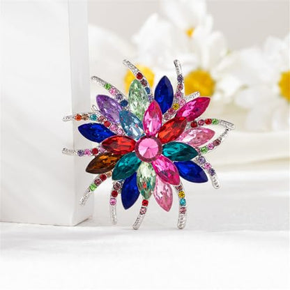 Rhinestone Sunflower Brooch Pin Red Pink Flower Brooch Stylish Crystal Brooch Elegant Clothing Hat Bag Accessories Jewerly for Women - color: Colourful1