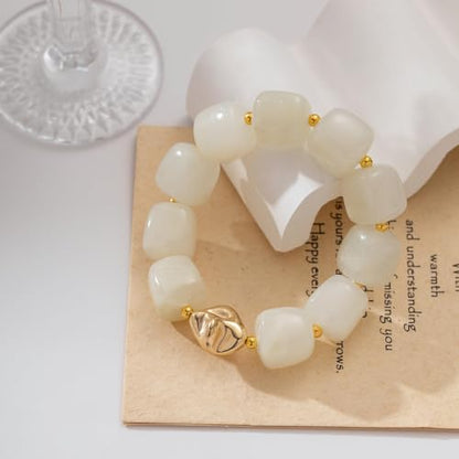 Bead Bracelet for Women Vibrant Color Resin Beads Bracelets Elastic Stretch Chunky Bracelet Boho Summer Beach Vacation Jewelry - color: Creamy White