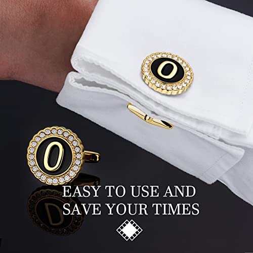HAWSON 18K Gold Tone Initial Cufflinks for Men with Tuxedo Studs - Gift Boxed, Stylish Men's Jewelry Accessories for Weddings, Birthdays, Anniversaries, Father's Day - color: O-Cufflinks & Studs Set