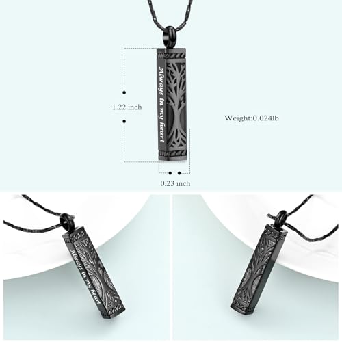 Imrsanl Tree of Life Urn Necklace for Men Women Bar Cremation Jewelry for Ashes Keepsake Ashes Necklace Pendent - color: Black-Always in my heart