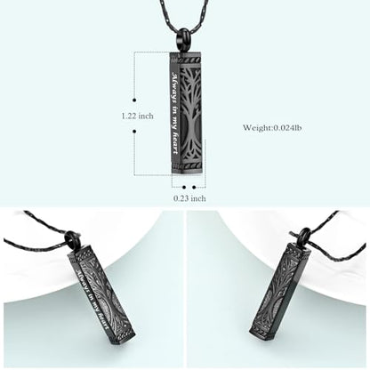 Imrsanl Tree of Life Urn Necklace for Men Women Bar Cremation Jewelry for Ashes Keepsake Ashes Necklace Pendent - color: Black-Always in my heart