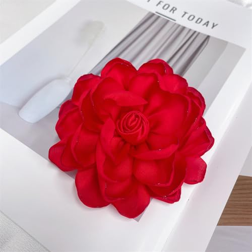 Dainty Fabric Rose Flower Large Brooch Lapel Pins Flower Brooches Pin Classic for Wedding Party Dance Banquet for Women Dress Suit Clothes Accessories Jewelry 100mm - color: Red