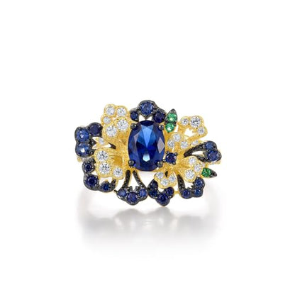 Santuzza Sterling Silver Gemstone Flower Ring for Women - color: [A]Peony-Blue & Yellow