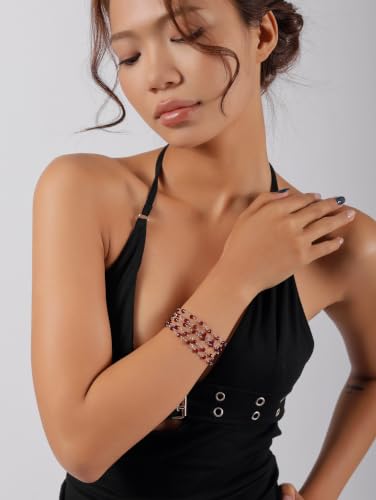 Sacina Long Lariat Beaded Heart Choker Necklace, Goth Emo Punk Grunge Necklace - color: Red