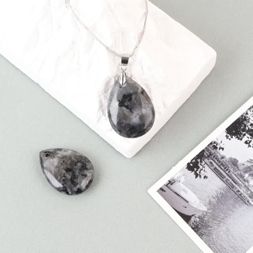 iSTONE 925 Sterling Silver Natural Crytral for Womens Pendant Necklace, Gemstone Birthstone with 17.8" Silver Chain Ladies - color: Black Spectrolite