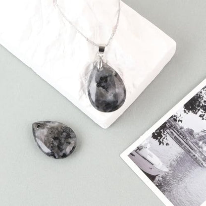 iSTONE 925 Sterling Silver Natural Crytral for Womens Pendant Necklace, Gemstone Birthstone with 17.8" Silver Chain Ladies - color: Black Spectrolite