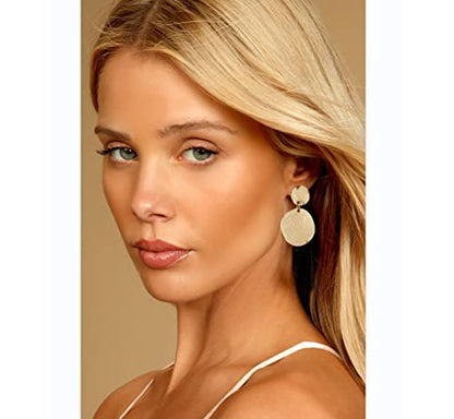 Gold Metal Clip On Earrings for Women Non Pierced Dangle Drop Earrings Multiple Styles - color: gold ruond disc
