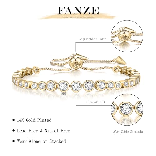FANZE Gold Plated Cubic Zirconia Tennis Bracelets for Women Dainty Trendy Adjustable Bracelet Jewelry Gift for Ladies Wedding Mother Birthday Anniversary - style: Style 8