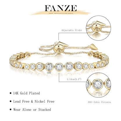 FANZE Gold Plated Cubic Zirconia Tennis Bracelets for Women Dainty Trendy Adjustable Bracelet Jewelry Gift for Ladies Wedding Mother Birthday Anniversary - style: Style 8