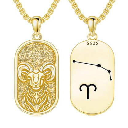 SIMONLY Zodiac Necklace 925 Sterling Silver Constellation Necklace Zodiac Sign Necklaces Horoscope Jewelry Christmas Birthday Astrology Gifts for Women Men Unisex - style: Aries-Gold