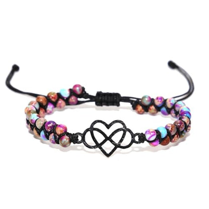 Women Boho Wrap Bracelet,Handmade Natural Stone Crystal Emperor Beads Heart Bracelet, Fashion Bohemian Jewelry Gift for Women - color: Double Heart