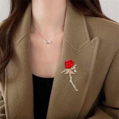 Red Rose Flower Brooches Pins for Women Men Elegant Crystal Flower Lapel Pin Retro Suit Hat Dress Accessories Wedding Valentine's Day Jewelry Gift - style: Red Rose