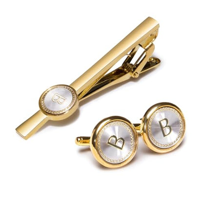 Barry.Wang Mens Cufflinks Tie Clip French Stylish Cuff Links Wedding Shirts Cuff Buttons Elegant Gift Necktie Pin - style: Gold Silvery B