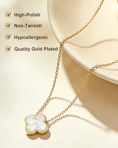 Four Leaf Clover Necklace 18K Gold Plated Necklaces for Women Lucky Flower Pendant Adjustable Link Chain Stainless Steel Dainty Trendy Simple Jewelry Gifts for Women - color: 1G-Single White